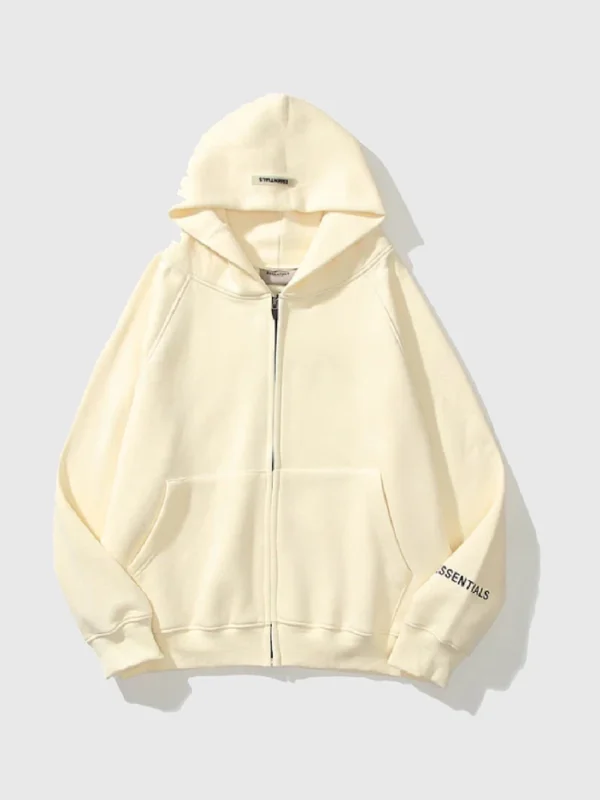 Essentials Oversized Reflective Print Zip up Hoodie Cream