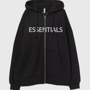 Essentials Oversized Zip Through Hoodie Black