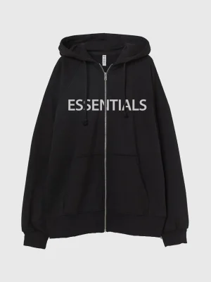 Essentials Oversized Zip Through Hoodie Black