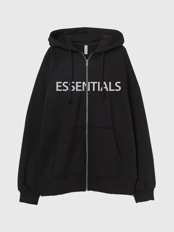 Essentials Oversized Zip Through Hoodie Black